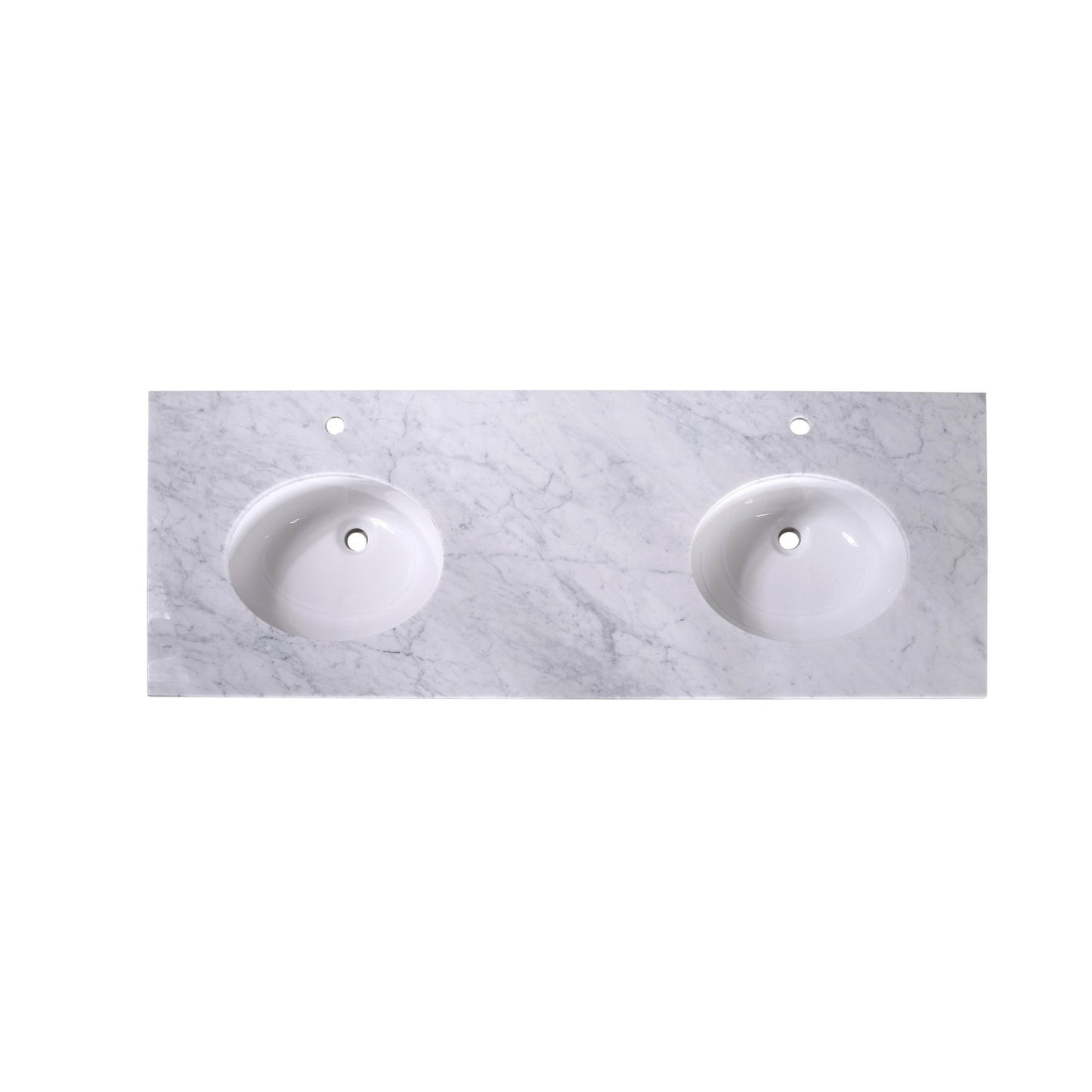 Silkroad Exclusive 60" x 22" White Carrara Marble Vanity Top With White Double Oval Undermount Sink and 4" Backsplash - T60D06