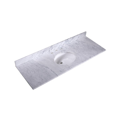 Silkroad Exclusive 60" x 22" White Carrara Marble Vanity Top With White Single Oval Undermount Sink and 4" Backsplash