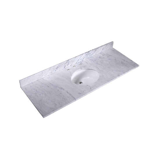 Silkroad Exclusive 60" x 22" White Carrara Marble Vanity Top With White Single Oval Undermount Sink and 4" Backsplash