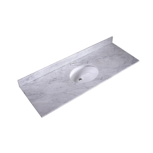 Silkroad Exclusive 60" x 22" White Carrara Marble Vanity Top With White Single Oval Undermount Sink and 4" Backsplash - T60C06