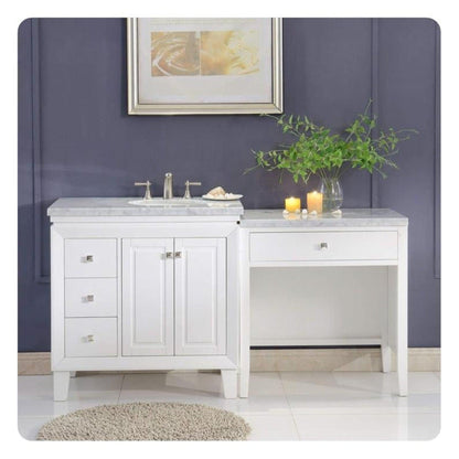 Silkroad Exclusive 67" Single Left Sink White Modular Bathroom Vanity With Carrara White Marble Countertop and White Ceramic Undermount Sink