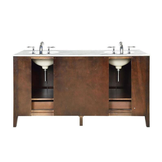 Silkroad Exclusive 68" Double Sink Dark Walnut Bathroom Vanity With Carrara White Marble Countertop and White Ceramic Undermount Sink N- FS-0269-WM-UWC-68