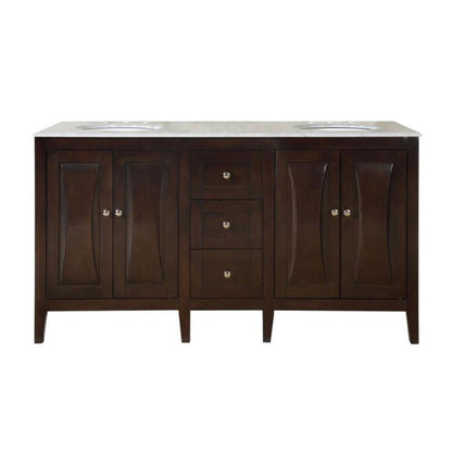 Silkroad Exclusive 68" Double Sink Dark Walnut Bathroom Vanity With Carrara White Marble Countertop and White Ceramic Undermount Sink N- FS-0269-WM-UWC-68