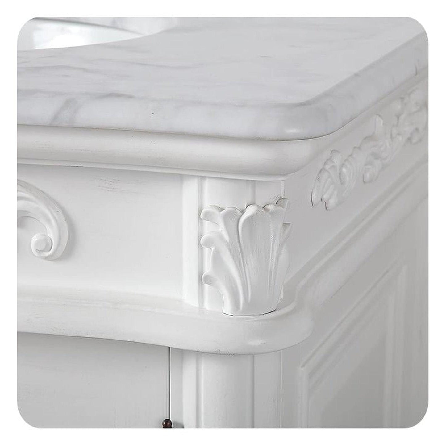 Silkroad Exclusive 72" Double Sink Antique White Bathroom Vanity With Carrara White Marble Countertop and White Ceramic Undermount Sink - V8034WW72D