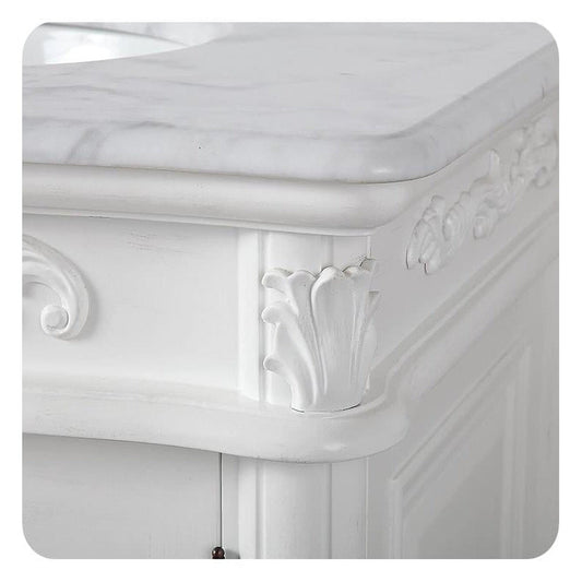 Silkroad Exclusive 72" Double Sink Antique White Bathroom Vanity With Carrara White Marble Countertop and White Ceramic Undermount Sink - V8034WW72D