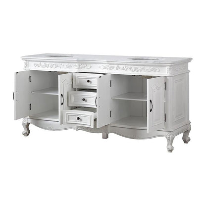 Silkroad Exclusive 72" Double Sink Antique White Bathroom Vanity With Carrara White Marble Countertop and White Ceramic Undermount Sink - V8034WW72D