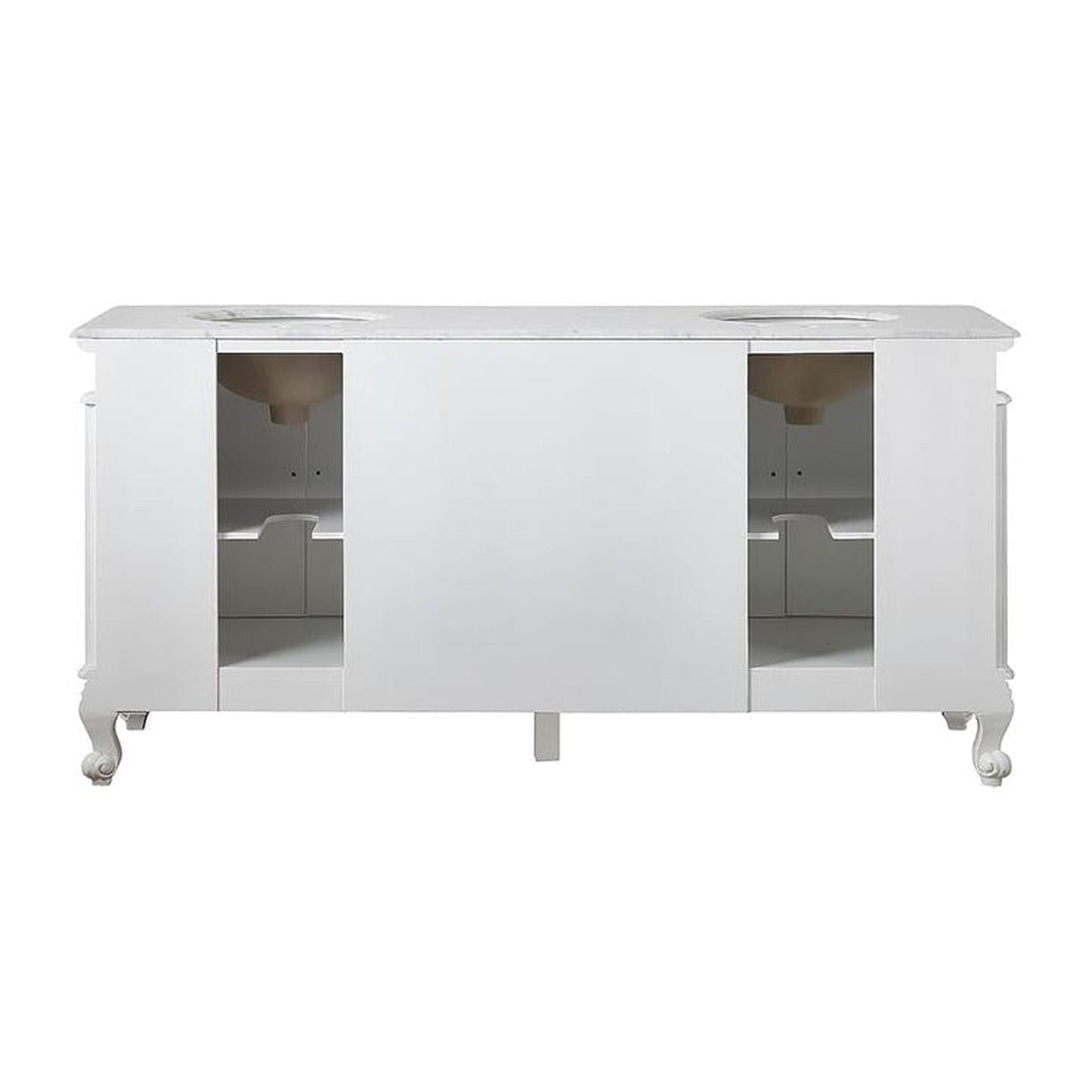 Silkroad Exclusive 72" Double Sink Antique White Bathroom Vanity With Carrara White Marble Countertop and White Ceramic Undermount Sink - V8034WW72D