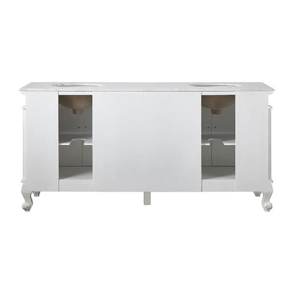 Silkroad Exclusive 72" Double Sink Antique White Bathroom Vanity With Carrara White Marble Countertop and White Ceramic Undermount Sink - V8034WW72D