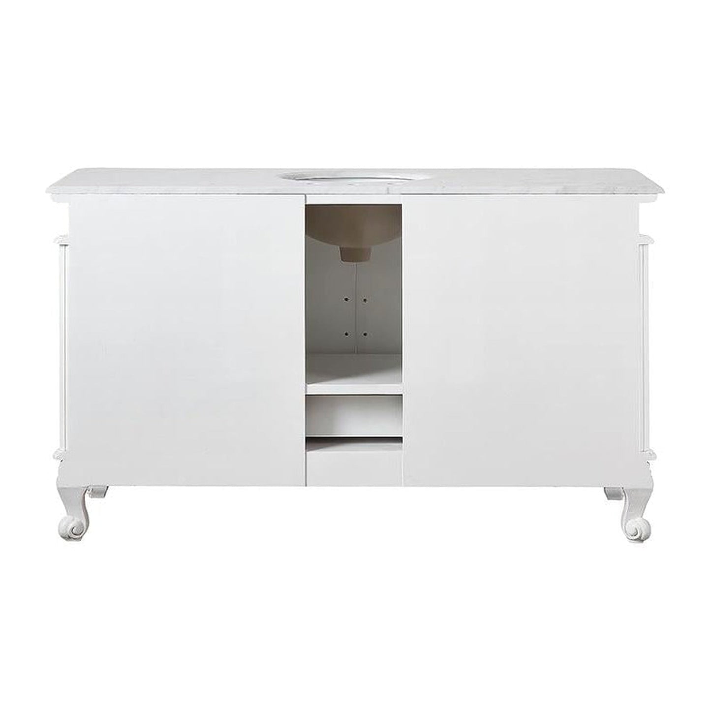 Silkroad Exclusive 72" Double Sink Antique White Bathroom Vanity With Carrara White Marble Countertop and White Ceramic Undermount Sink - V0722WW72D