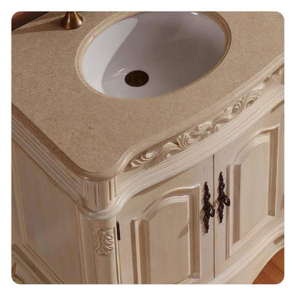 Silkroad Exclusive 72" Double Sink Antique White Bathroom Vanity With Crema Marfil Marble Countertop and White Ceramic Undermount Sink - ZY-0250-CM-UWC-72