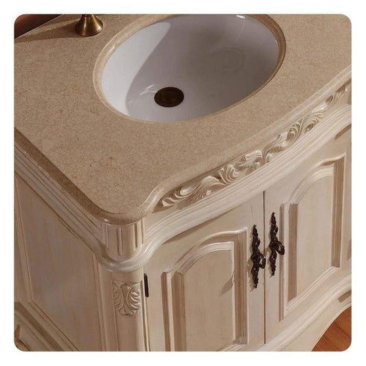 Silkroad Exclusive 72" Double Sink Antique White Bathroom Vanity With Crema Marfil Marble Countertop and White Ceramic Undermount Sink - ZY-0250-CM-UWC-72