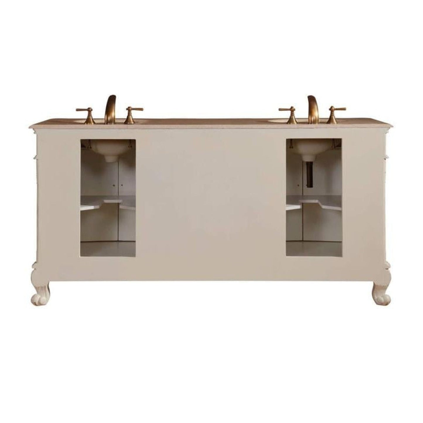 Silkroad Exclusive 72" Double Sink Antique White Bathroom Vanity With Crema Marfil Marble Countertop and White Ceramic Undermount Sink - ZY-0250-CM-UWC-72