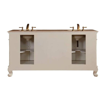 Silkroad Exclusive 72" Double Sink Antique White Bathroom Vanity With Crema Marfil Marble Countertop and White Ceramic Undermount Sink - ZY-0250-CM-UWC-72