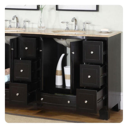 Silkroad Exclusive 72" Double Sink Dark Espresso Bathroom Vanity With Travertine Countertop and Ivory Ceramic Undermount Sink - HYP-0703-T-UIC-72