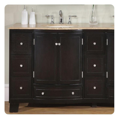 Silkroad Exclusive 72" Double Sink Dark Espresso Bathroom Vanity With Travertine Countertop and Ivory Ceramic Undermount Sink - HYP-0703-T-UIC-72