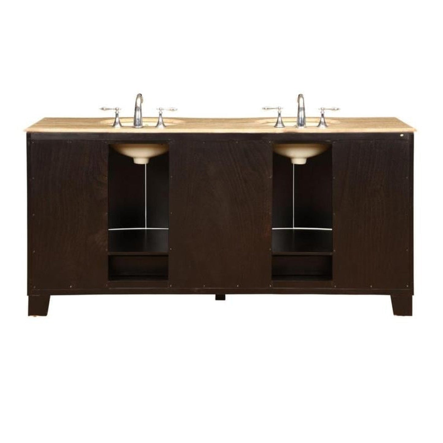 Silkroad Exclusive 72" Double Sink Dark Espresso Bathroom Vanity With Travertine Countertop and Ivory Ceramic Undermount Sink - HYP-0703-T-UIC-72