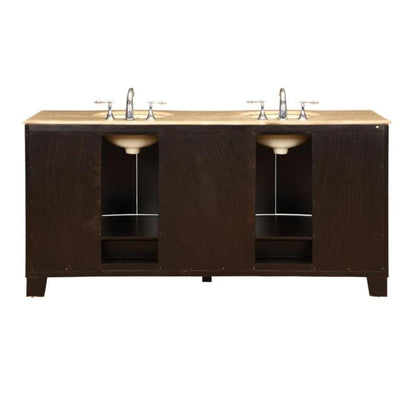 Silkroad Exclusive 72" Double Sink Dark Espresso Bathroom Vanity With Travertine Countertop and Ivory Ceramic Undermount Sink - HYP-0703-T-UIC-72