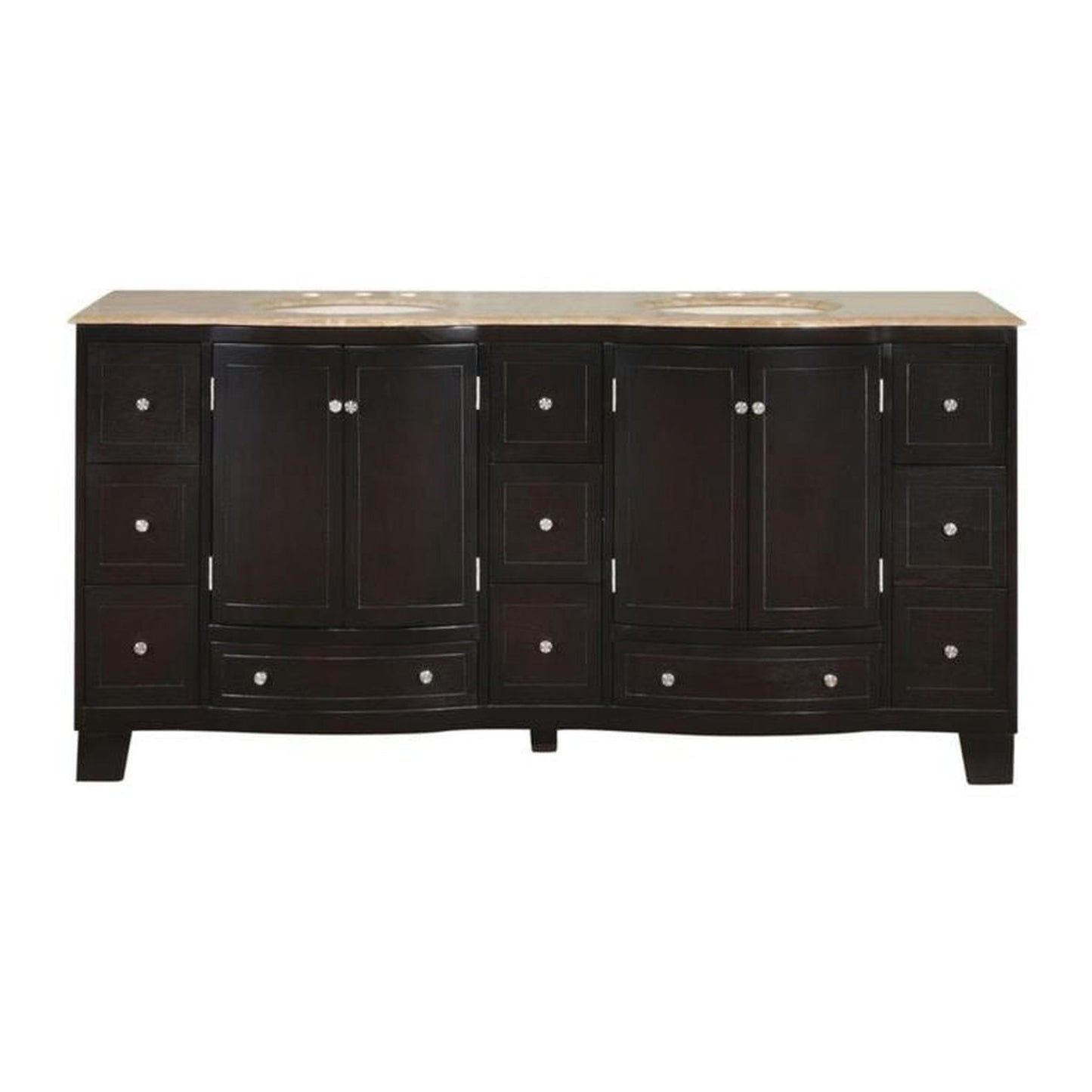 Silkroad Exclusive 72" Double Sink Dark Espresso Bathroom Vanity With Travertine Countertop and Ivory Ceramic Undermount Sink - HYP-0703-T-UIC-72