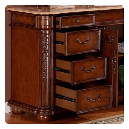 Silkroad Exclusive 72" Double Sink English Chestnut Bathroom Vanity With Travertine Countertop and White Ceramic Undermount Sink - ZY-0247-T-UWC-72
