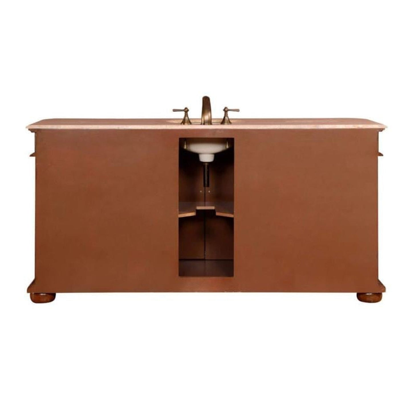 Silkroad Exclusive 72" Double Sink English Chestnut Bathroom Vanity With Travertine Countertop and White Ceramic Undermount Sink - ZY-0247-T-UWC-72