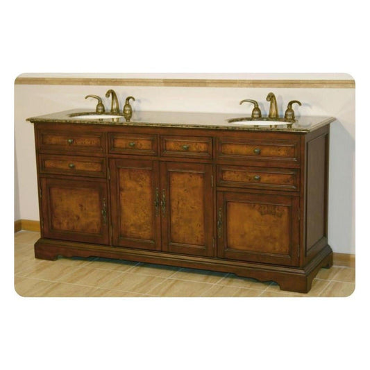 Silkroad Exclusive 72" Double Sink Red Chestnut Bathroom Vanity With Baltic Brown Granite Countertop and Ivory Ceramic Undermount Sink - HYP-0716-BB-UIC-72