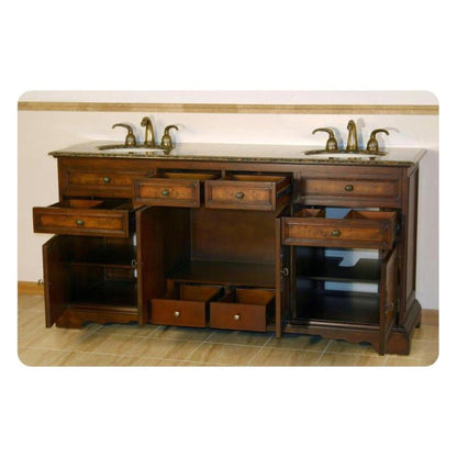 Silkroad Exclusive 72" Double Sink Red Chestnut Bathroom Vanity With Baltic Brown Granite Countertop and Ivory Ceramic Undermount Sink - HYP-0716-BB-UIC-72