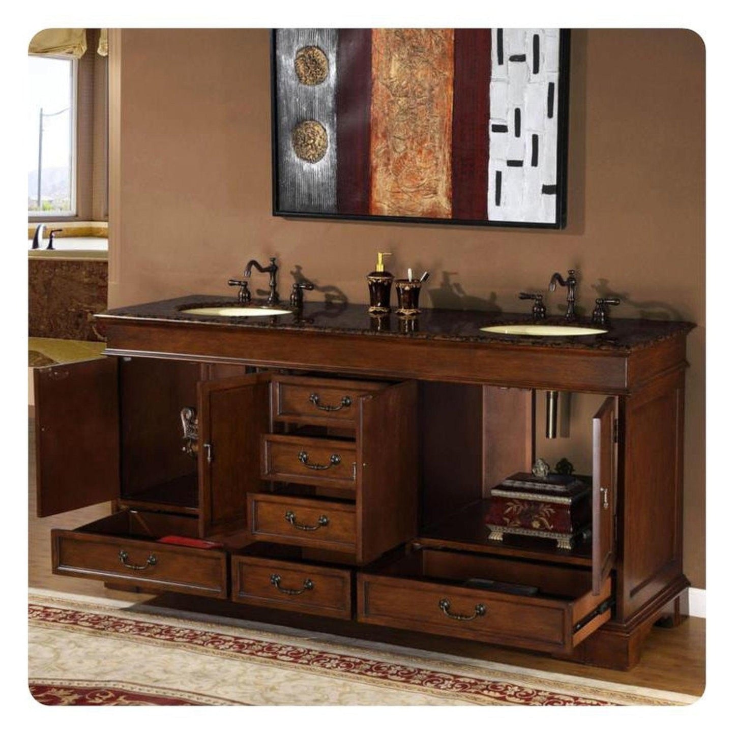 Silkroad 72" Double Sink Vanity, Red Chestnut - HYP-0715-BB-UIC-72