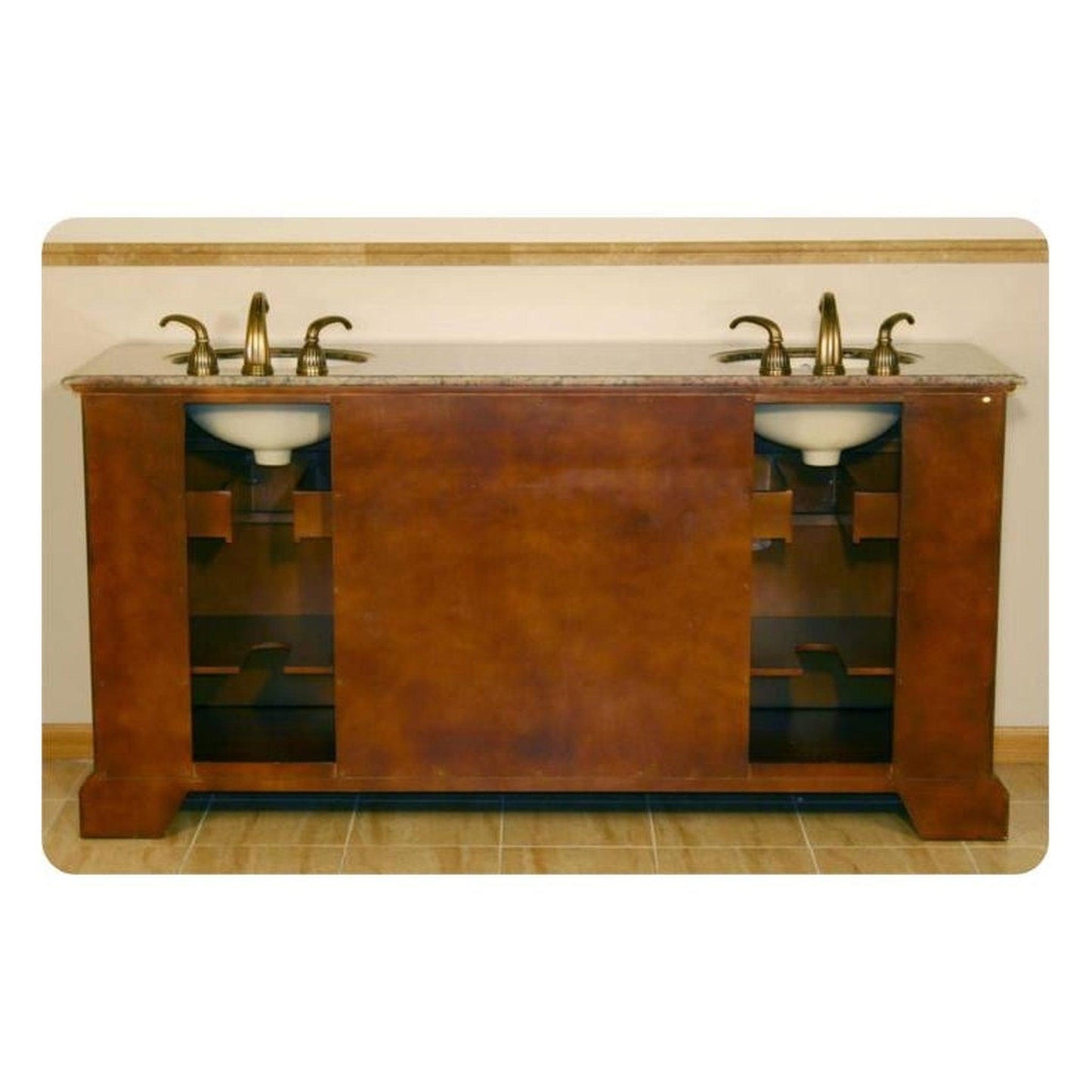 Silkroad Exclusive 72" Double Sink Red Chestnut Bathroom Vanity With Baltic Brown Granite Countertop and Ivory Ceramic Undermount Sink - HYP-0716-BB-UIC-72