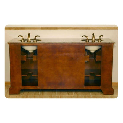 Silkroad Exclusive 72" Double Sink Red Chestnut Bathroom Vanity With Baltic Brown Granite Countertop and Ivory Ceramic Undermount Sink - HYP-0716-BB-UIC-72