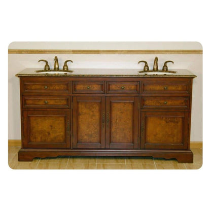 Silkroad Exclusive 72" Double Sink Red Chestnut Bathroom Vanity With Baltic Brown Granite Countertop and Ivory Ceramic Undermount Sink - HYP-0716-BB-UIC-72
