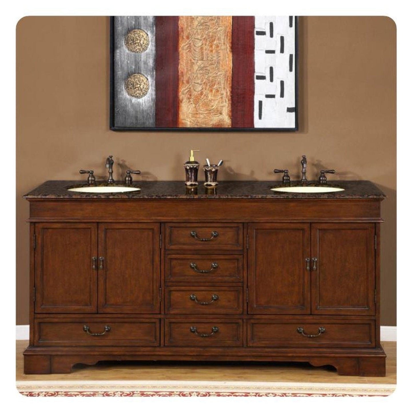 Silkroad 72" Double Sink Vanity, Red Chestnut - HYP-0715-BB-UIC-72
