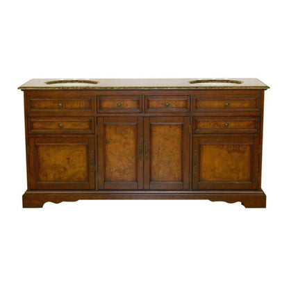 Silkroad Exclusive 72" Double Sink Red Chestnut Bathroom Vanity With Baltic Brown Granite Countertop and Ivory Ceramic Undermount Sink - HYP-0716-BB-UIC-72