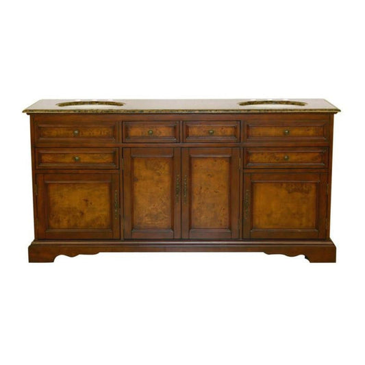 Silkroad Exclusive 72" Double Sink Red Chestnut Bathroom Vanity With Baltic Brown Granite Countertop and Ivory Ceramic Undermount Sink - HYP-0716-BB-UIC-72