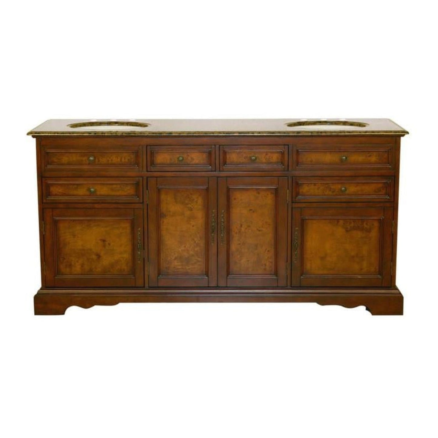 Silkroad Exclusive 72" Double Sink Red Chestnut Bathroom Vanity With Baltic Brown Granite Countertop and Ivory Ceramic Undermount Sink - HYP-0716-BB-UIC-72
