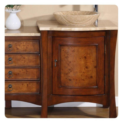 Silkroad Exclusive 72" Double Sink Red Chestnut Bathroom Vanity With Travertine Countertop and Travertine Round Vessel Sink - HYP-0714-T-TT-72