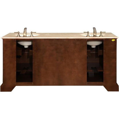 Silkroad Exclusive 72" Double Sink Red Chestnut Bathroom Vanity With Travertine Countertop and Ivory Ceramic Undermount Sink - HYP-0716-T-UIC-72