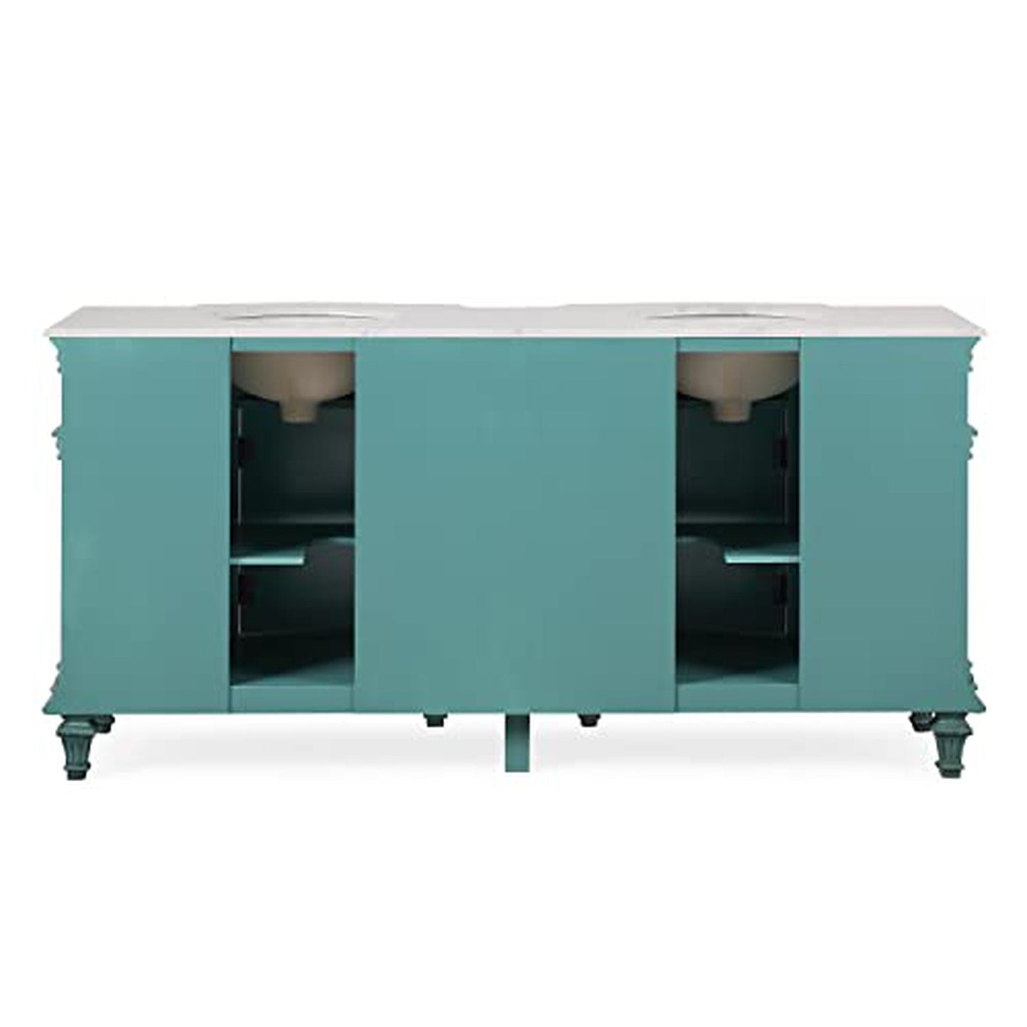 Silkroad Exclusive 72" Double Sink Retro Green Bathroom Vanity With Carrara White Marble Countertop and White Ceramic Undermount Sink - V0722NW72D