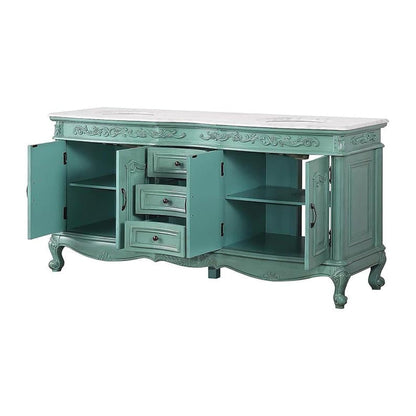 Silkroad Exclusive 72" Double Sink Vintage Green Bathroom Vanity With Carrara White Marble Countertop and White Ceramic Undermount Sink - V8034NW72D