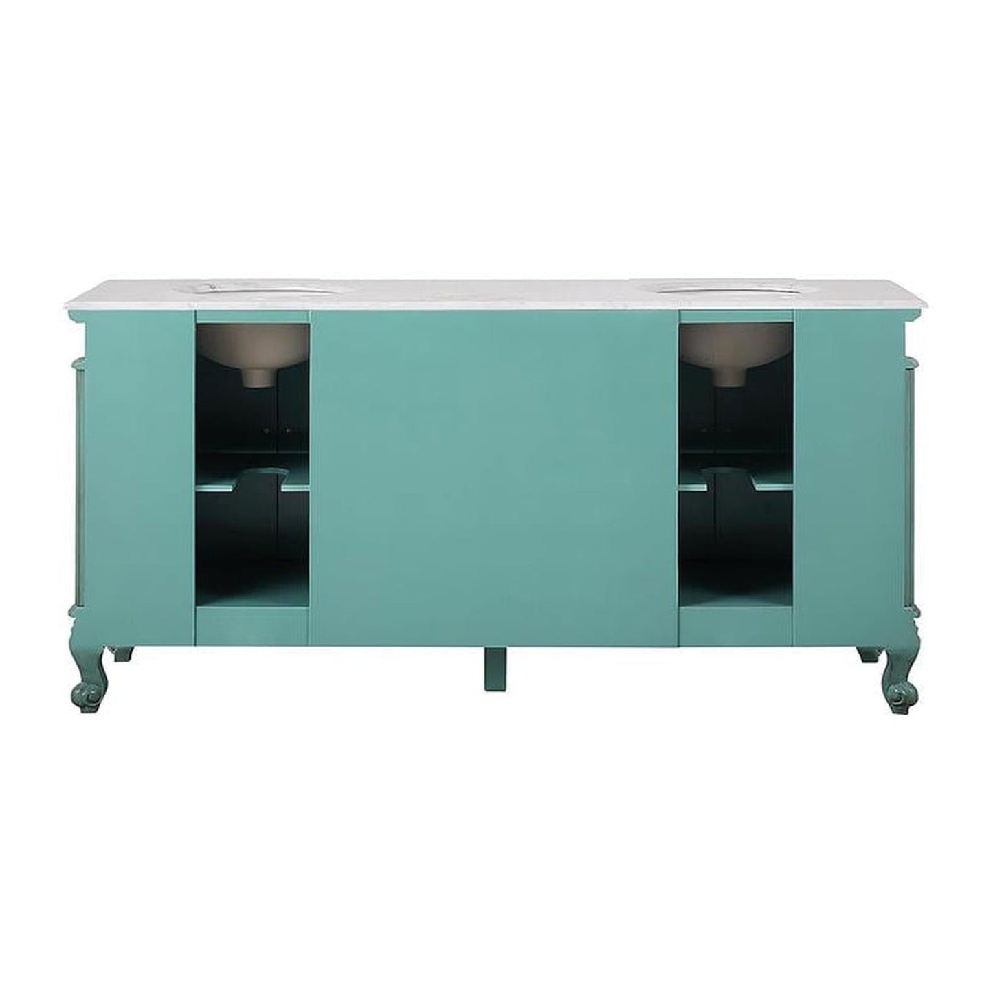 Silkroad Exclusive 72" Double Sink Vintage Green Bathroom Vanity With Carrara White Marble Countertop and White Ceramic Undermount Sink - V8034NW72D