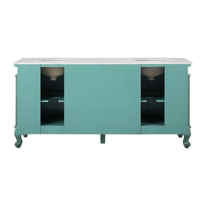 Silkroad Exclusive 72" Double Sink Vintage Green Bathroom Vanity With Carrara White Marble Countertop and White Ceramic Undermount Sink - V8034NW72D