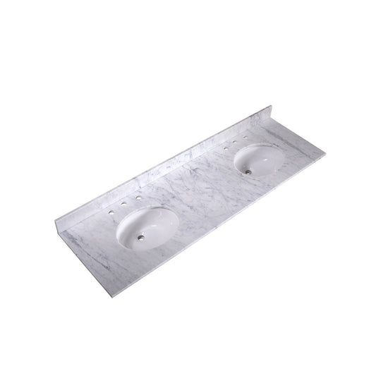 Silkroad Exclusive 72" x 22" White Carrara Marble Vanity Top With White Double Oval Undermount Sink and 4" Backsplash - T72D03