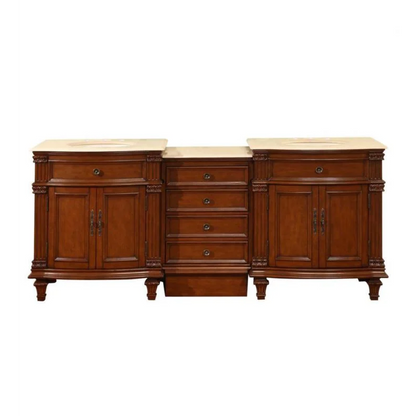 Silkroad Exclusive 80" Double Sink Cherry Modular Vanity with Crema Marfil Marble Countertop - HYP-0205-CM-UIC-80