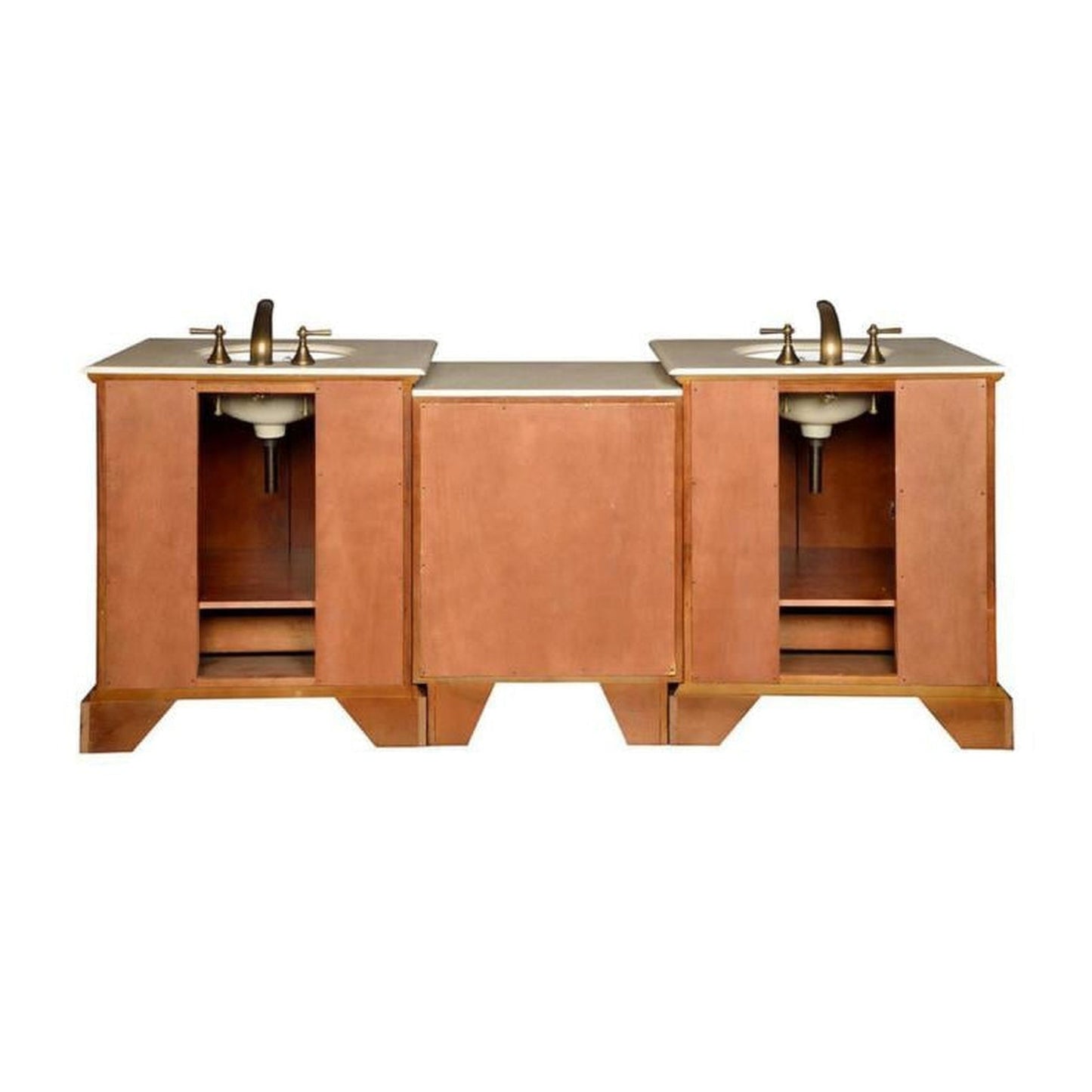 Silkroad Exclusive 87" Double Sink Walnut Modular Bathroom Vanity With Crema Marfil Marble Countertop and White Ceramic Undermount Sink - JB-0270-CM-UWC-87