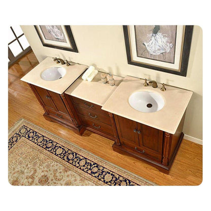 Silkroad Exclusive 87" Double Sink Walnut Modular Bathroom Vanity With Crema Marfil Marble Countertop and White Ceramic Undermount Sink - JB-0270-CM-UWC-87
