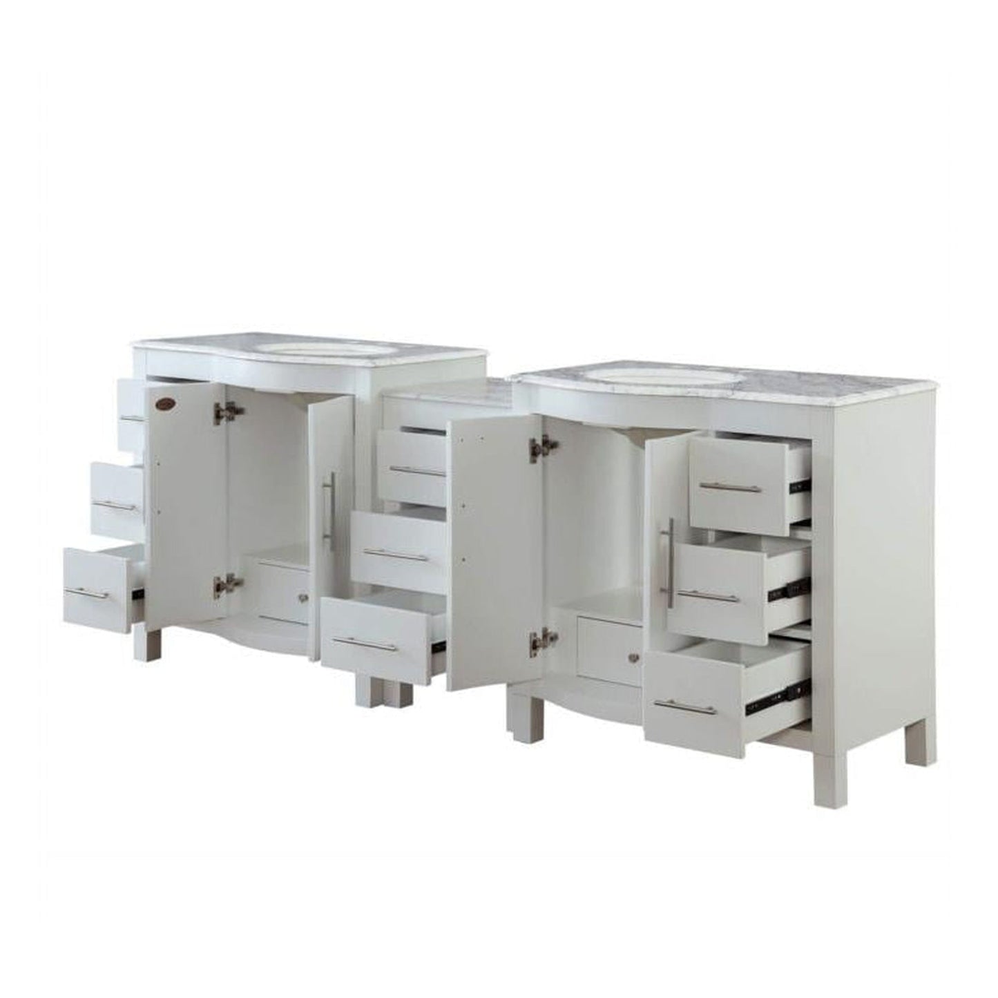 Silkroad Exclusive 89" Double Sink White Bathroom Vanity With Carrara White Marble Countertop and White Ceramic Undermount Sink - V0290WW89D