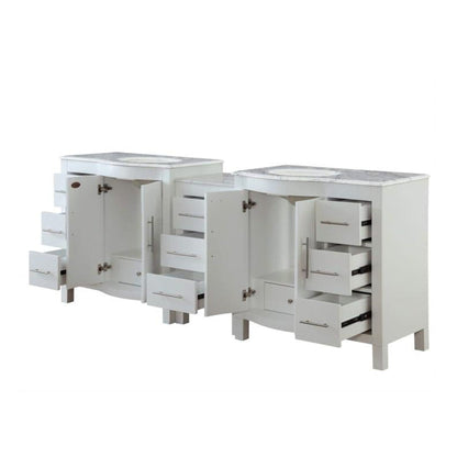 Silkroad Exclusive 89" Double Sink White Bathroom Vanity With Carrara White Marble Countertop and White Ceramic Undermount Sink - V0290WW89D