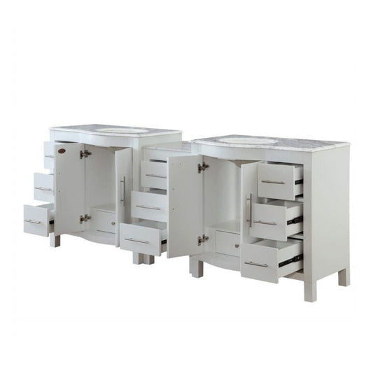 Silkroad Exclusive 89" Double Sink White Bathroom Vanity With Carrara White Marble Countertop and White Ceramic Undermount Sink - V0290WW89D