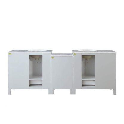 Silkroad Exclusive 89" Double Sink White Bathroom Vanity With Carrara White Marble Countertop and White Ceramic Undermount Sink - V0290WW89D