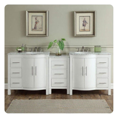 Silkroad Exclusive 89" Double Sink White Bathroom Vanity With Carrara White Marble Countertop and White Ceramic Undermount Sink - V0290WW89D