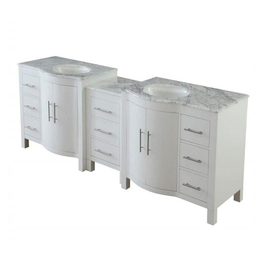 Silkroad Exclusive 89" Double Sink White Bathroom Vanity With Carrara White Marble Countertop and White Ceramic Undermount Sink - V0290WW89D